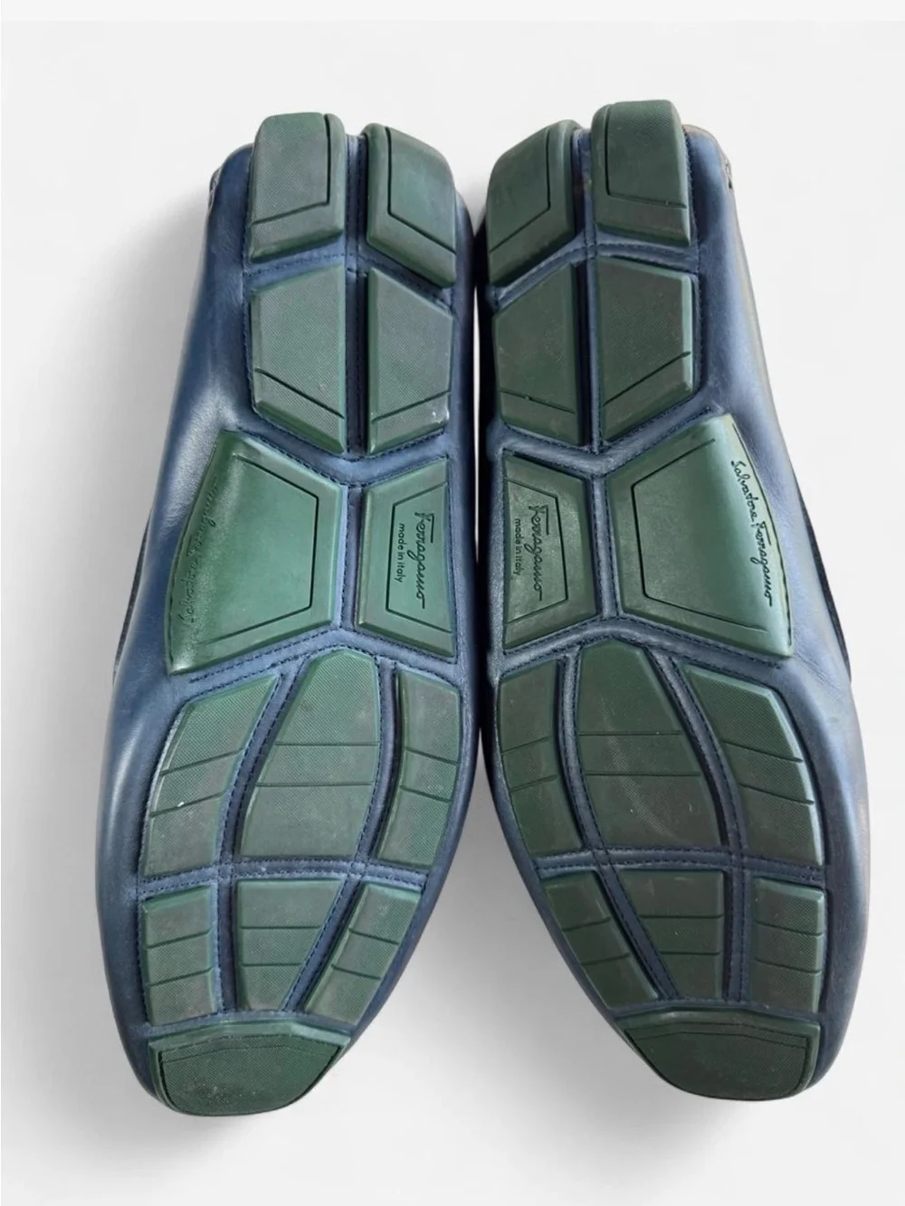 Preowned SALVATORE FERRAGAMO PARIGI Blue Calf Leather Men Loafers Size 10.5 D